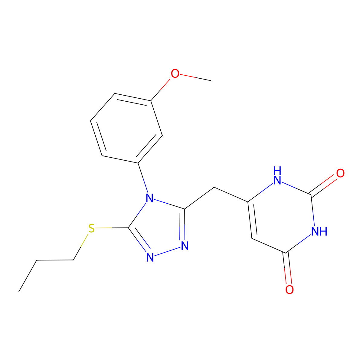 6-[[4-(3-methoxyphenyl)-5-propylsulfanyl-1,2,4-triazol-3-yl]methyl]-1H-pyrimidine-2,4-dione molecular structure, CAS 852048-75-0