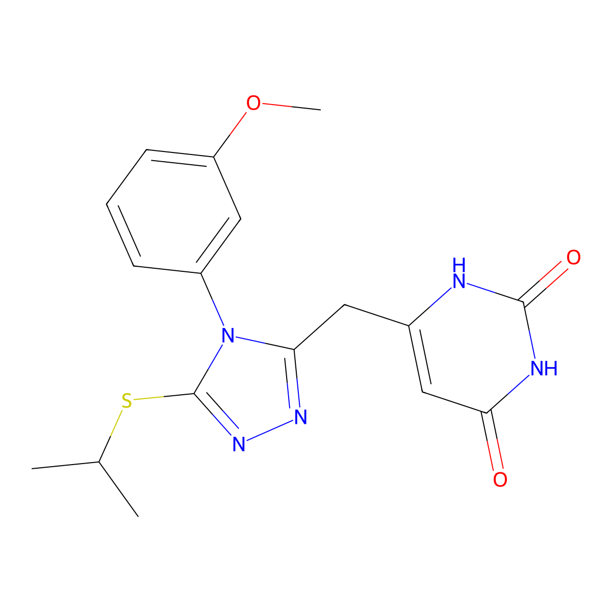 6-((5-(isopropylthio)-4-(3-methoxyphenyl)-4H-1,2,4-triazol-3-yl)methyl)pyrimidine-2,4(1H,3H)-dione molecular structure, CAS 852048-76-1