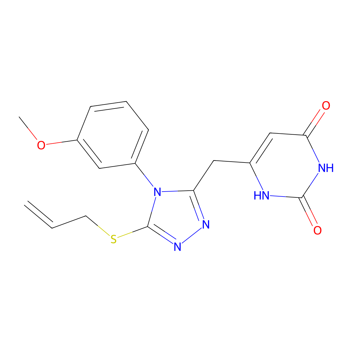 6-[[4-(3-methoxyphenyl)-5-prop-2-enylsulfanyl-1,2,4-triazol-3-yl]methyl]-1H-pyrimidine-2,4-dione molecular structure, CAS 852048-78-3