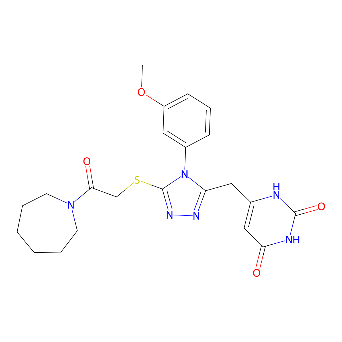 6-((5-((2-(azepan-1-yl)-2-oxoethyl)thio)-4-(3-methoxyphenyl)-4H-1,2,4-triazol-3-yl)methyl)pyrimidine-2,4(1H,3H)-dione molecular structure, CAS 852048-81-8
