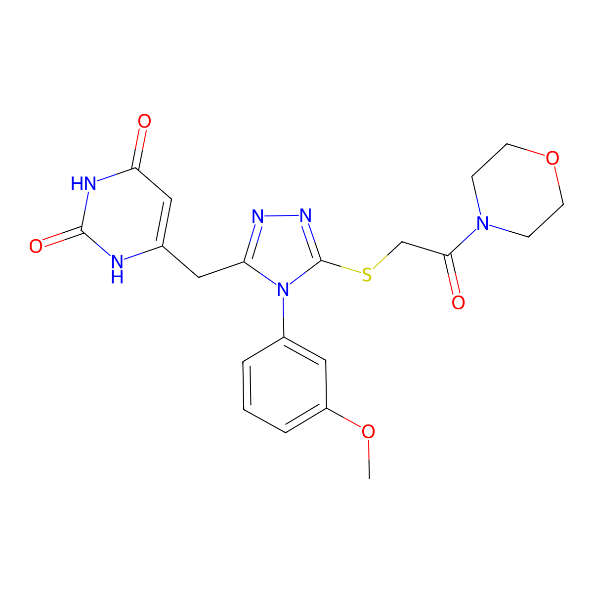6-((4-(3-methoxyphenyl)-5-((2-morpholino-2-oxoethyl)thio)-4H-1,2,4-triazol-3-yl)methyl)pyrimidine-2,4(1H,3H)-dione molecular structure, CAS 852048-82-9