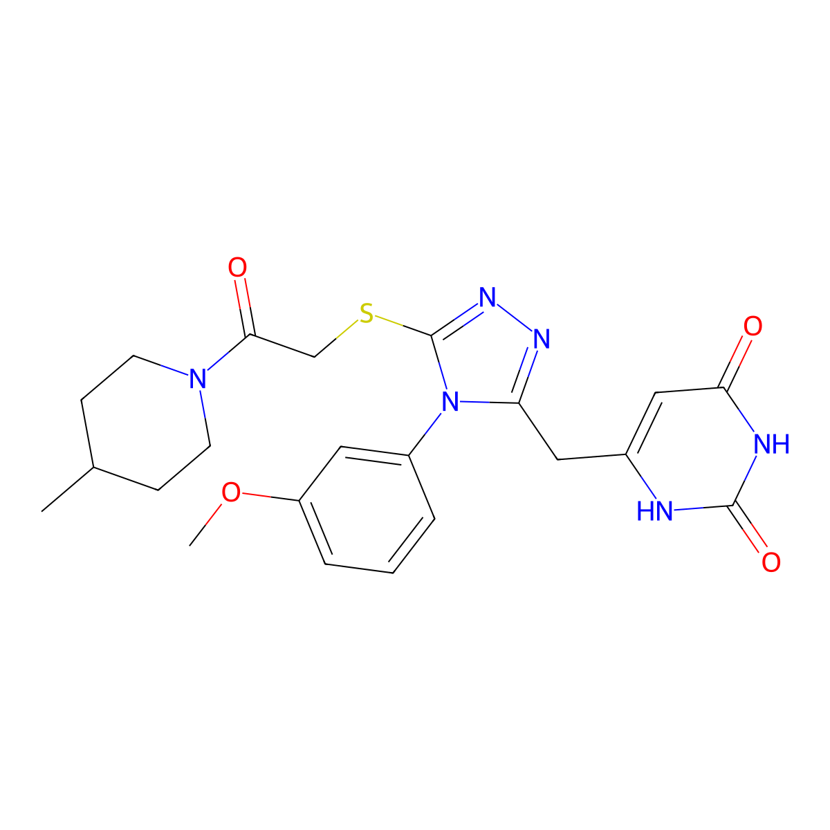 6-[[4-(3-methoxyphenyl)-5-[2-(4-methylpiperidin-1-yl)-2-oxoethyl]sulfanyl-1,2,4-triazol-3-yl]methyl]-1H-pyrimidine-2,4-dione molecular structure, CAS 852048-83-0