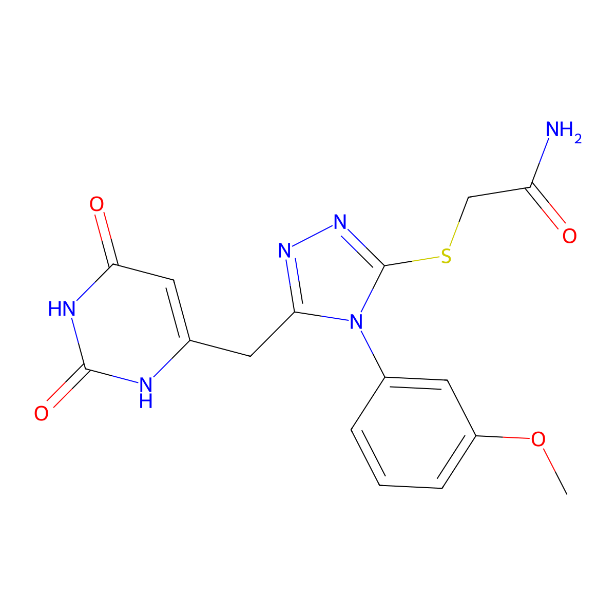 2-((5-((2,6-dioxo-1,2,3,6-tetrahydropyrimidin-4-yl)methyl)-4-(3-methoxyphenyl)-4H-1,2,4-triazol-3-yl)thio)acetamide molecular structure, CAS 852048-85-2