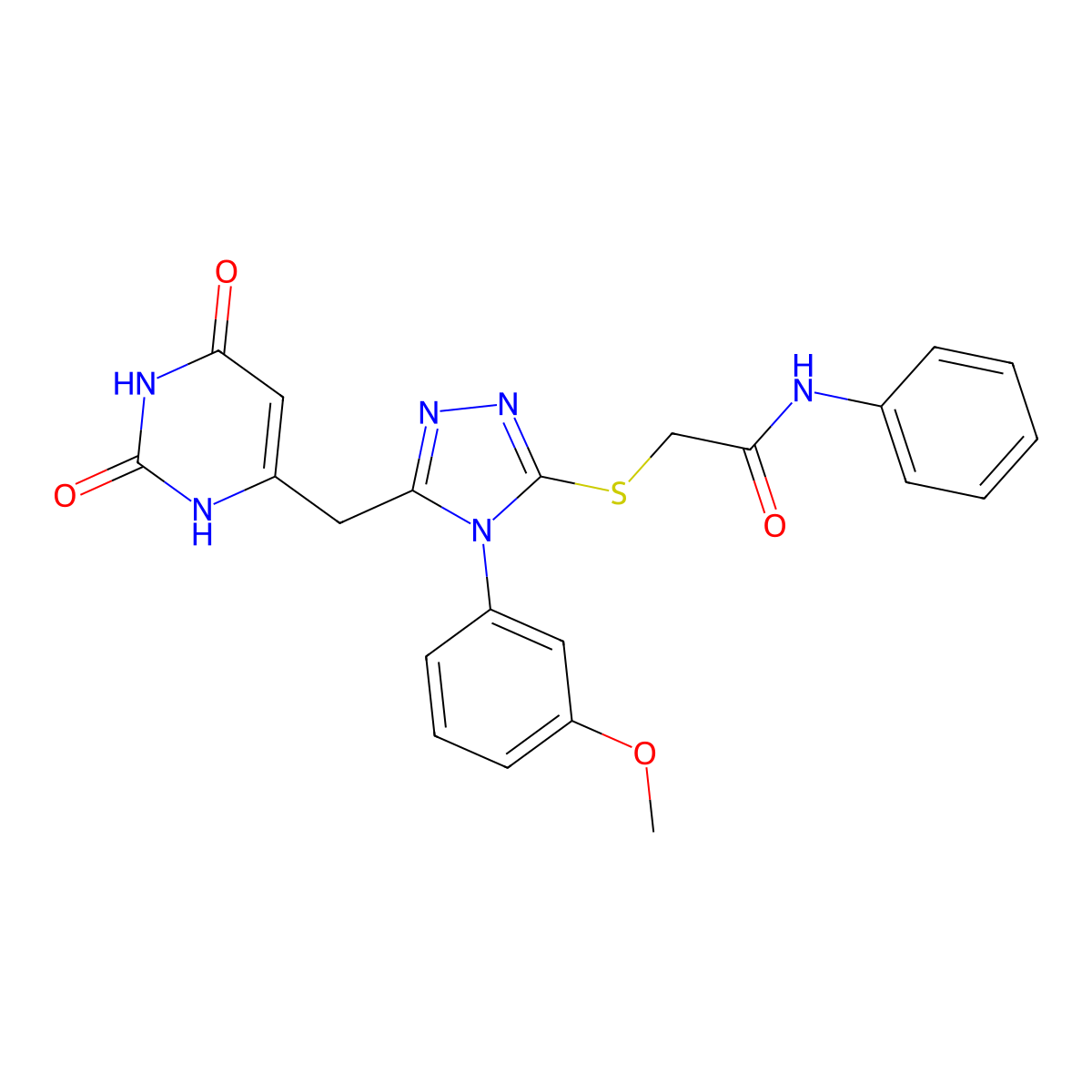 2-[[5-[(2,4-dioxo-1H-pyrimidin-6-yl)methyl]-4-(3-methoxyphenyl)-1,2,4-triazol-3-yl]sulfanyl]-N-phenylacetamide molecular structure, CAS 852048-86-3