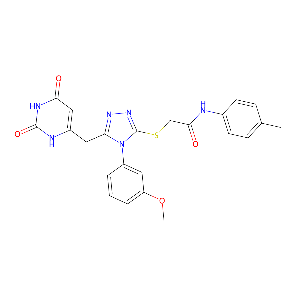 2-[[5-[(2,4-dioxo-1H-pyrimidin-6-yl)methyl]-4-(3-methoxyphenyl)-1,2,4-triazol-3-yl]sulfanyl]-N-(4-methylphenyl)acetamide molecular structure, CAS 852048-89-6