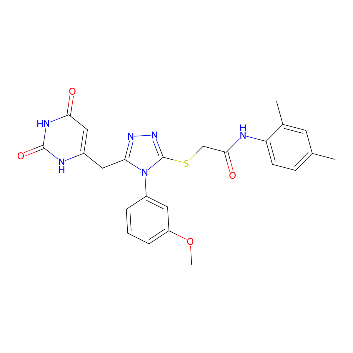 N-(2,4-dimethylphenyl)-2-[[5-[(2,4-dioxo-1H-pyrimidin-6-yl)methyl]-4-(3-methoxyphenyl)-1,2,4-triazol-3-yl]sulfanyl]acetamide molecular structure, CAS 852048-92-1