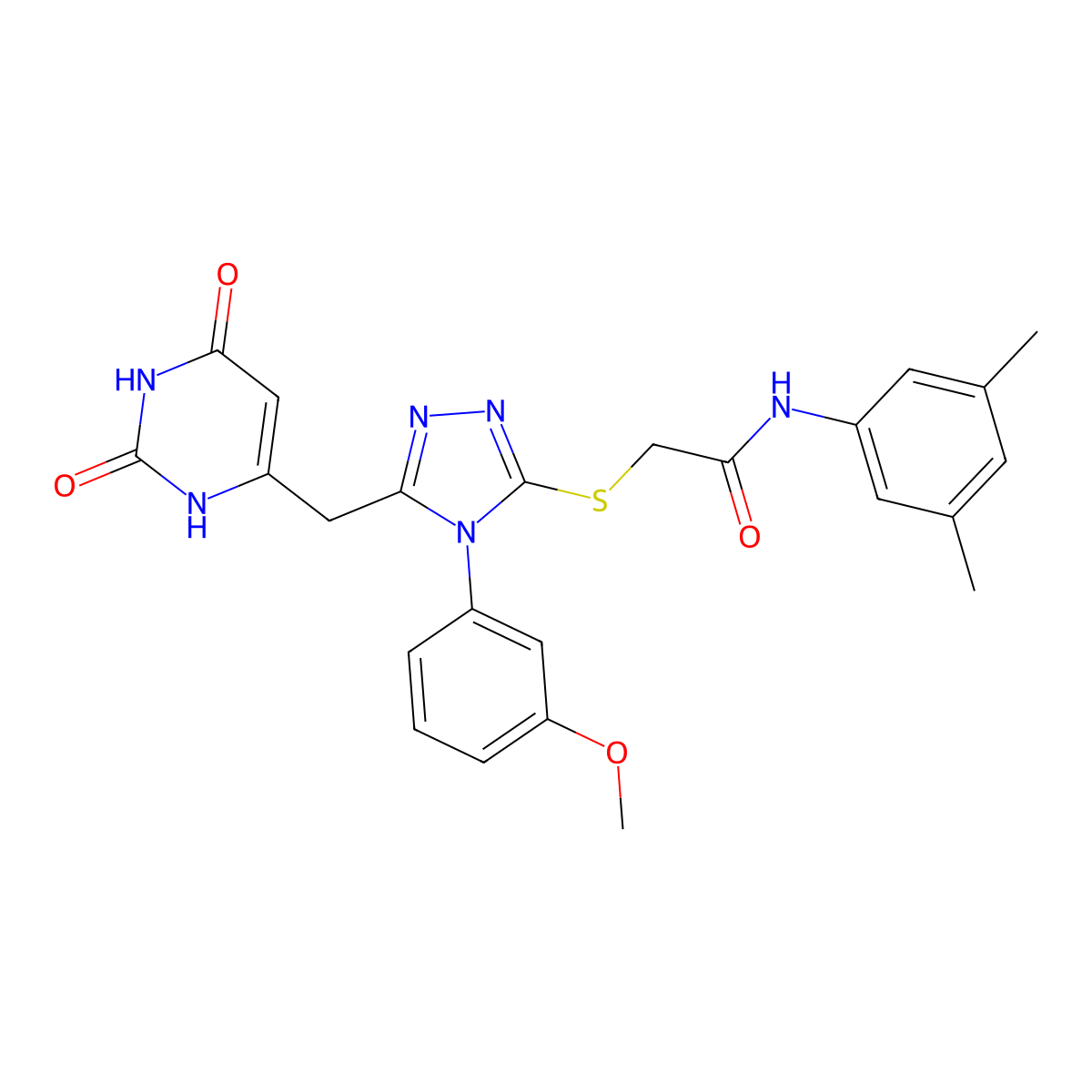N-(3,5-dimethylphenyl)-2-((5-((2,6-dioxo-1,2,3,6-tetrahydropyrimidin-4-yl)methyl)-4-(3-methoxyphenyl)-4H-1,2,4-triazol-3-yl)thio)acetamide molecular structure, CAS 852048-93-2