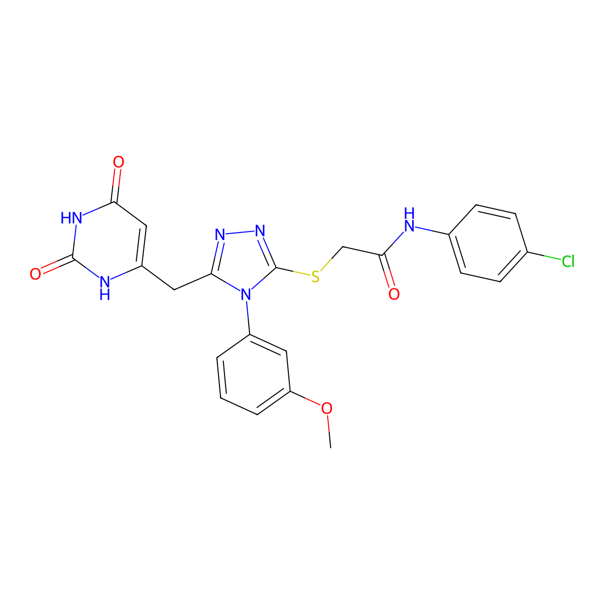 N-(4-chlorophenyl)-2-[[5-[(2,4-dioxo-1H-pyrimidin-6-yl)methyl]-4-(3-methoxyphenyl)-1,2,4-triazol-3-yl]sulfanyl]acetamide molecular structure, CAS 852048-98-7