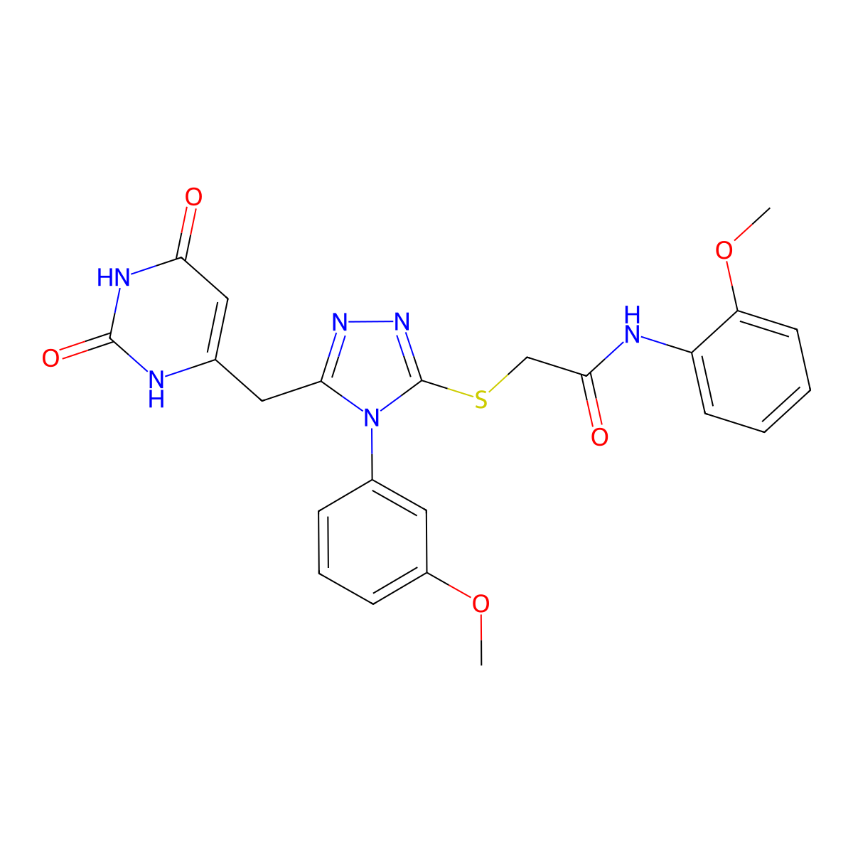 2-[[5-[(2,4-dioxo-1H-pyrimidin-6-yl)methyl]-4-(3-methoxyphenyl)-1,2,4-triazol-3-yl]sulfanyl]-N-(2-methoxyphenyl)acetamide molecular structure, CAS 852049-00-4