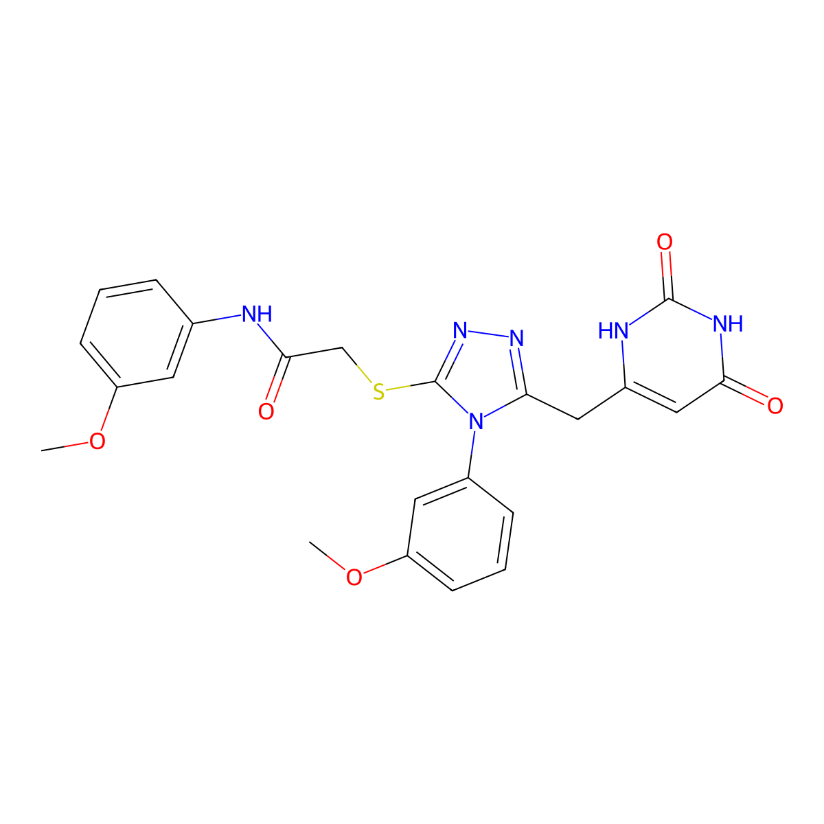 2-[[5-[(2,4-dioxo-1H-pyrimidin-6-yl)methyl]-4-(3-methoxyphenyl)-1,2,4-triazol-3-yl]sulfanyl]-N-(3-methoxyphenyl)acetamide molecular structure, CAS 852049-01-5