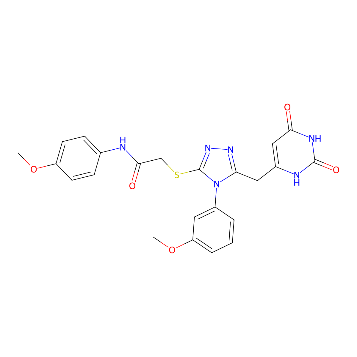 2-[[5-[(2,4-dioxo-1H-pyrimidin-6-yl)methyl]-4-(3-methoxyphenyl)-1,2,4-triazol-3-yl]sulfanyl]-N-(4-methoxyphenyl)acetamide molecular structure, CAS 852049-02-6