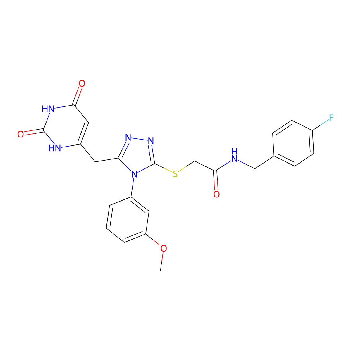 2-((5-((2,6-dioxo-1,2,3,6-tetrahydropyrimidin-4-yl)methyl)-4-(3-methoxyphenyl)-4H-1,2,4-triazol-3-yl)thio)-N-(4-fluorobenzyl)acetamide molecular structure, CAS 852049-08-2