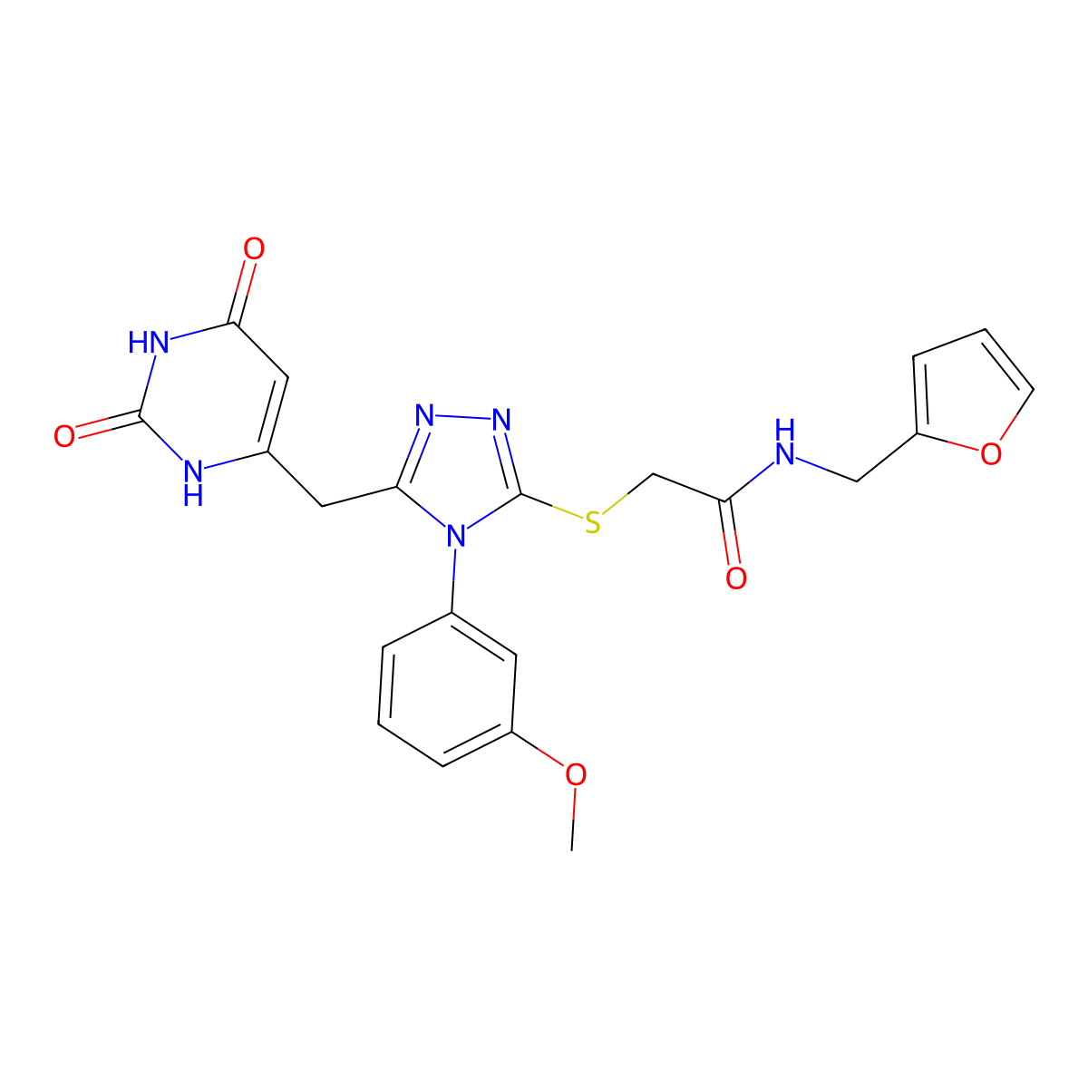 2-[[5-[(2,4-dioxo-1H-pyrimidin-6-yl)methyl]-4-(3-methoxyphenyl)-1,2,4-triazol-3-yl]sulfanyl]-N-(furan-2-ylmethyl)acetamide molecular structure, CAS 852049-09-3