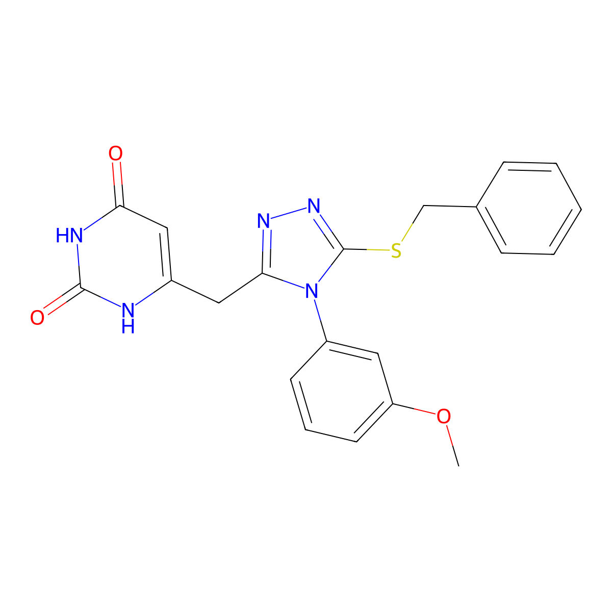 6-[[5-benzylsulfanyl-4-(3-methoxyphenyl)-1,2,4-triazol-3-yl]methyl]-1H-pyrimidine-2,4-dione molecular structure, CAS 852049-14-0