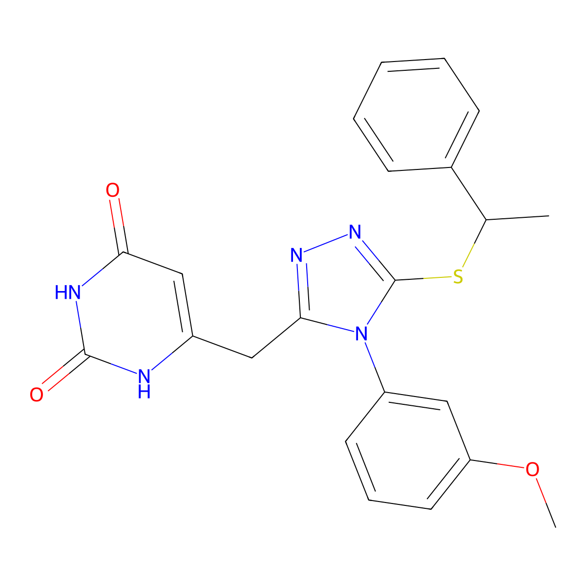 6-((4-(3-methoxyphenyl)-5-((1-phenylethyl)thio)-4H-1,2,4-triazol-3-yl)methyl)pyrimidine-2,4(1H,3H)-dione molecular structure, CAS 852049-17-3