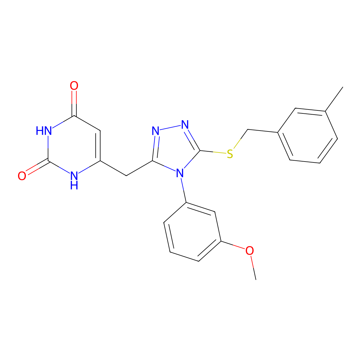 6-((4-(3-methoxyphenyl)-5-((3-methylbenzyl)thio)-4H-1,2,4-triazol-3-yl)methyl)pyrimidine-2,4(1H,3H)-dione molecular structure, CAS 852049-23-1