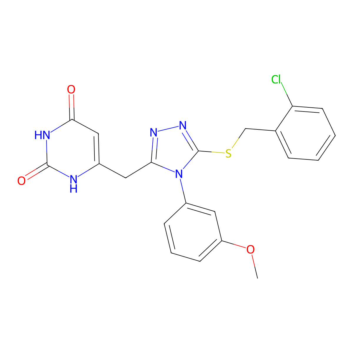 6-((5-((2-chlorobenzyl)thio)-4-(3-methoxyphenyl)-4H-1,2,4-triazol-3-yl)methyl)pyrimidine-2,4(1H,3H)-dione molecular structure, CAS 852049-24-2