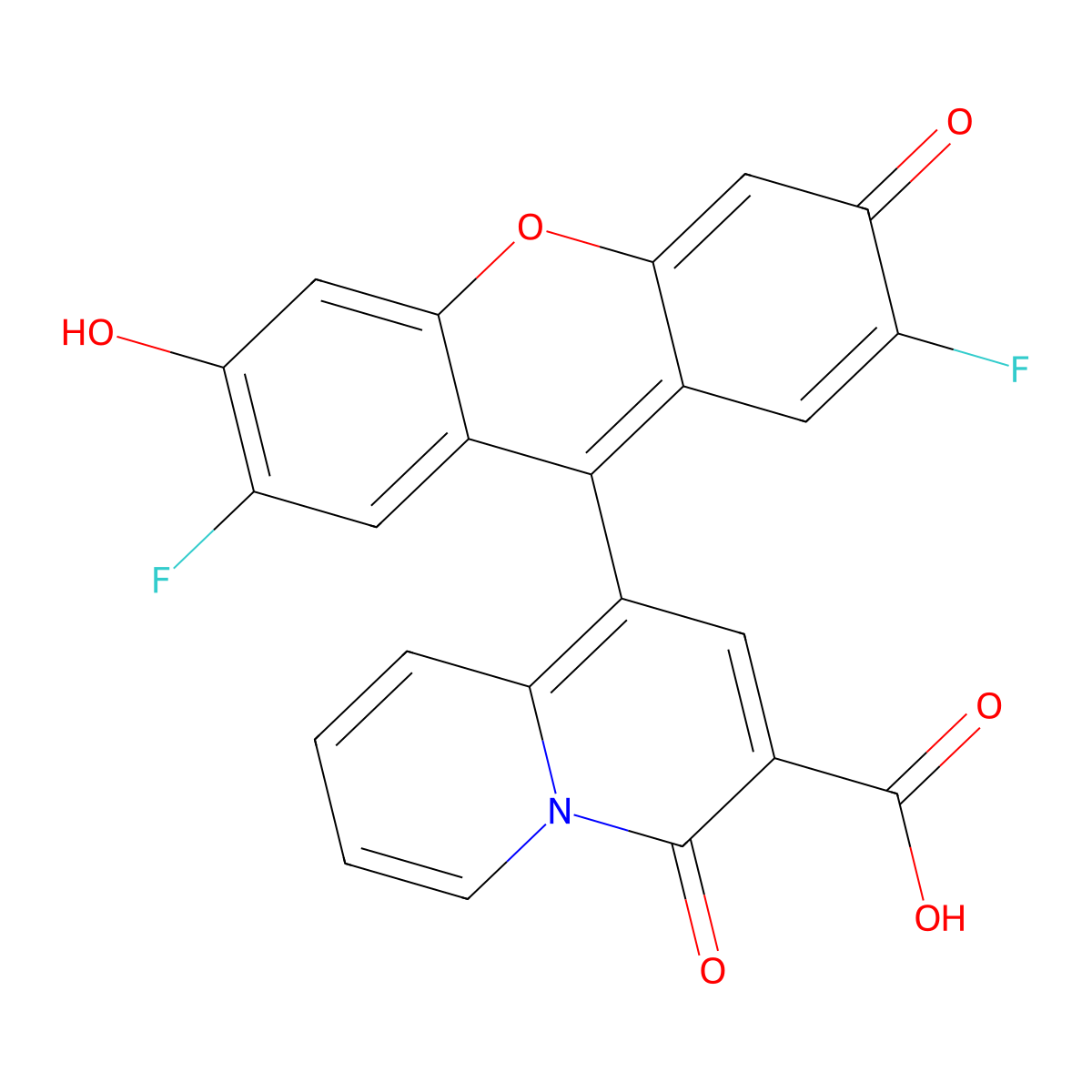 1-(2,7-Difluoro-3-hydroxy-6-oxoxanthen-9-yl)-4-oxoquinolizine-3-carboxylic acid molecular structure, CAS 852057-94-4