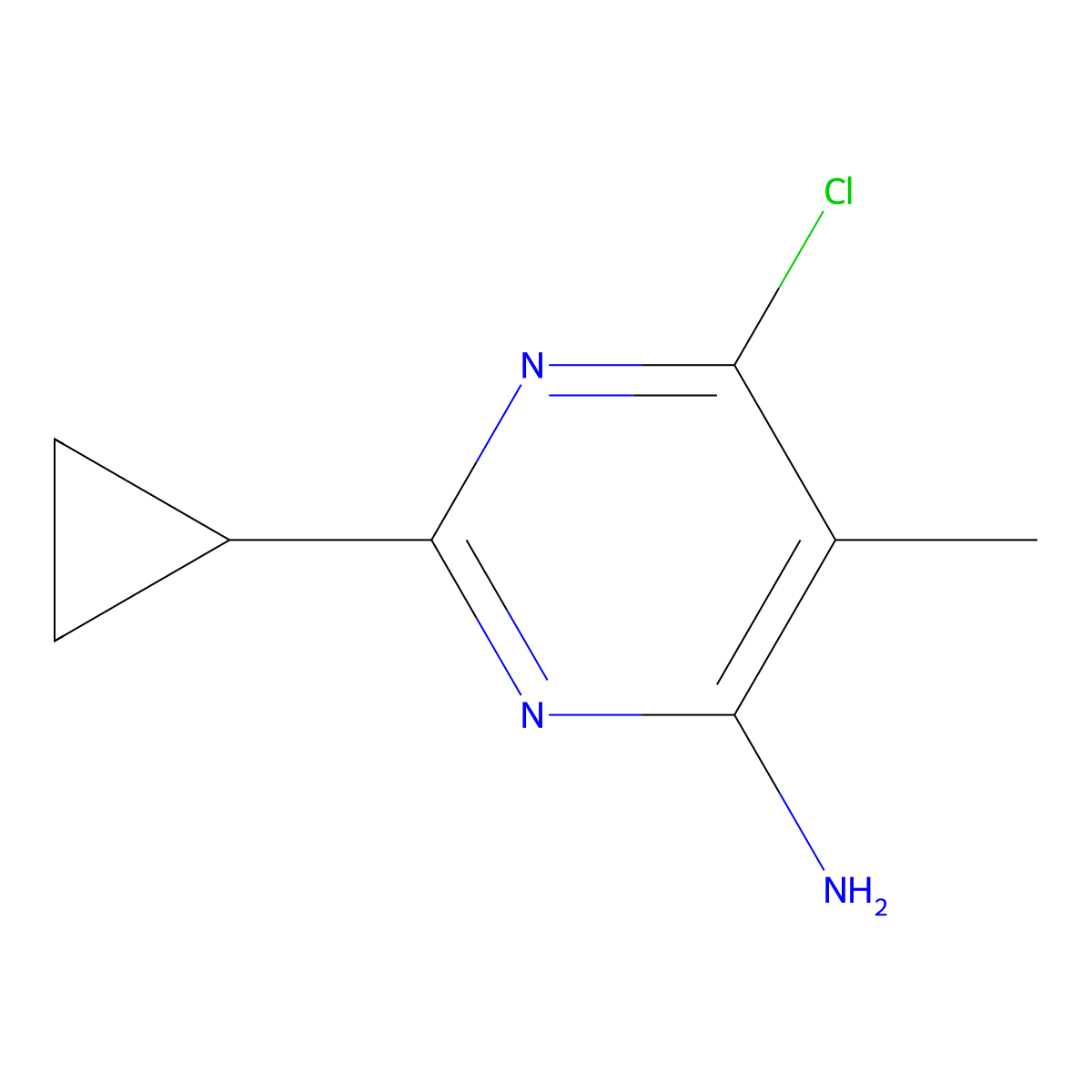 6-Chloro-2-cyclopropyl-5-methylpyrimidin-4-amine molecular structure, CAS 852061-78-0