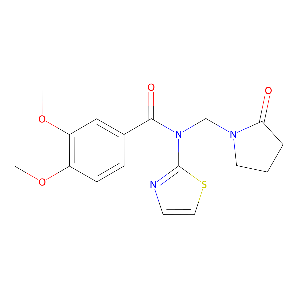 3,4-dimethoxy-N-[(2-oxopyrrolidin-1-yl)methyl]-N-(1,3-thiazol-2-yl)benzamide molecular structure, CAS 852132-17-3