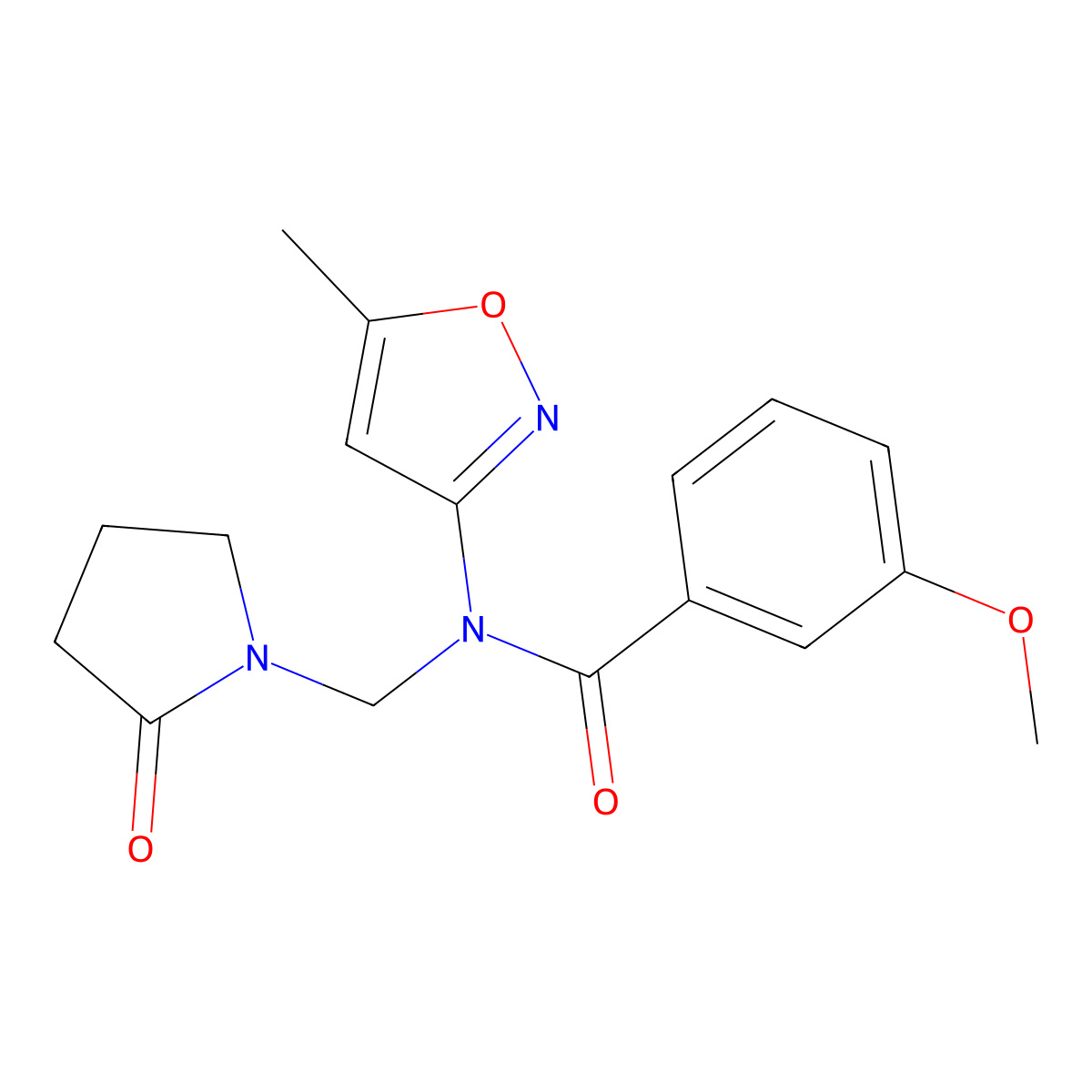 3-methoxy-N-(5-methyl-1,2-oxazol-3-yl)-N-[(2-oxopyrrolidin-1-yl)methyl]benzamide molecular structure, CAS 852132-25-3