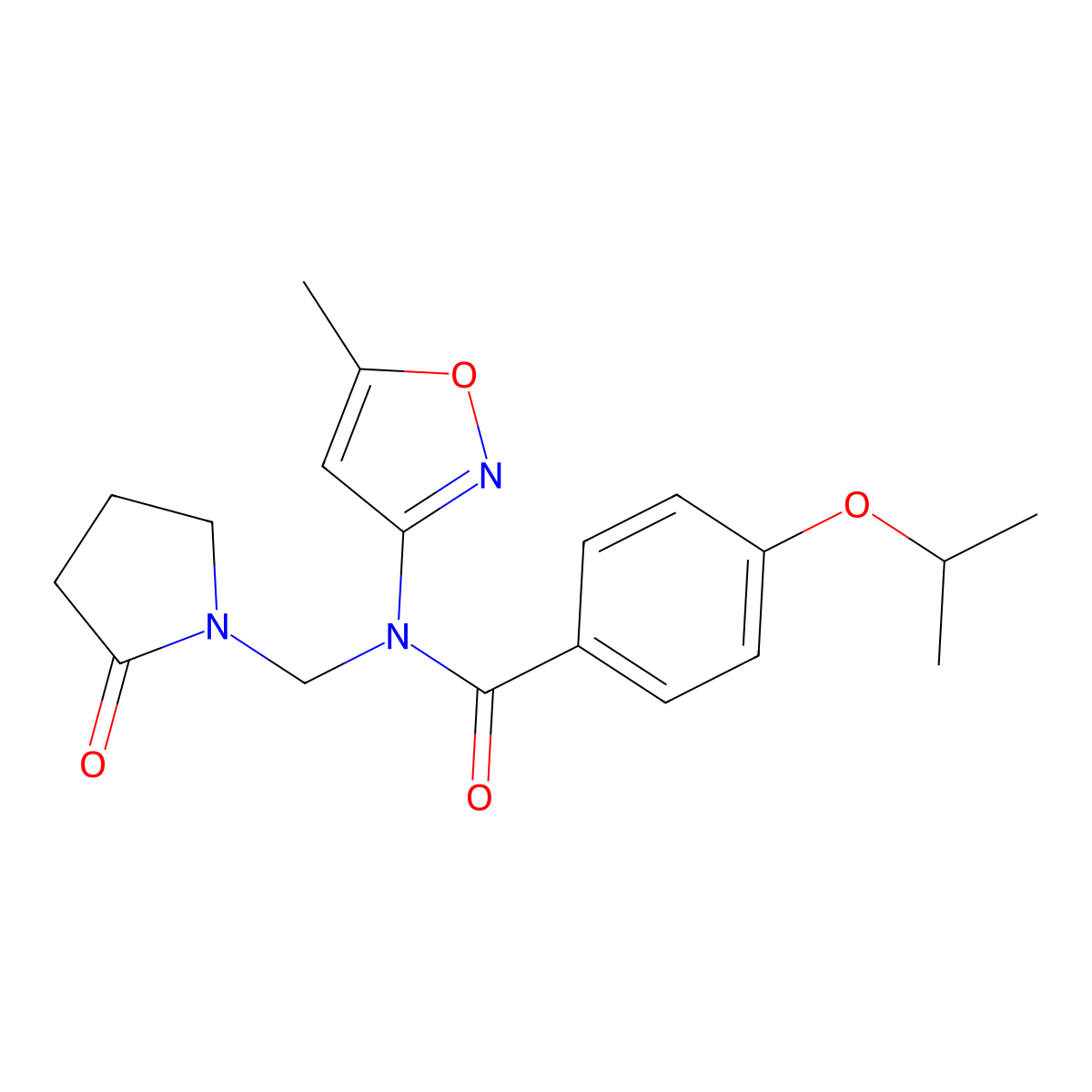 4-isopropoxy-N-(5-methylisoxazol-3-yl)-N-((2-oxopyrrolidin-1-yl)methyl)benzamide molecular structure, CAS 852132-29-7