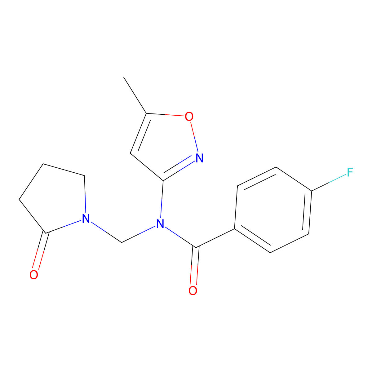 4-fluoro-N-(5-methyl-1,2-oxazol-3-yl)-N-[(2-oxopyrrolidin-1-yl)methyl]benzamide molecular structure, CAS 852132-33-3