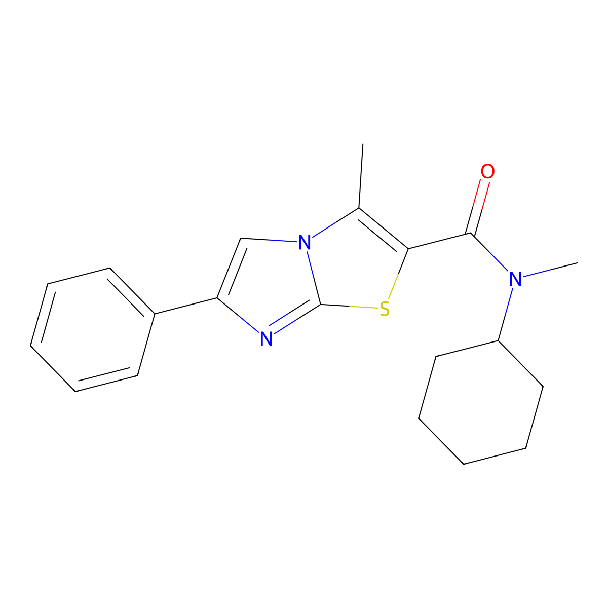 N-cyclohexyl-N,3-dimethyl-6-phenylimidazo[2,1-b][1,3]thiazole-2-carboxamide molecular structure, CAS 852132-39-9