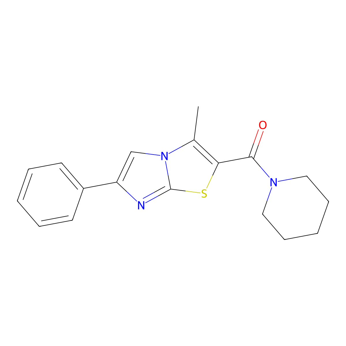 (3-Methyl-6-phenylimidazo[2,1-b]thiazol-2-yl)(piperidin-1-yl)methanone molecular structure, CAS 852132-43-5
