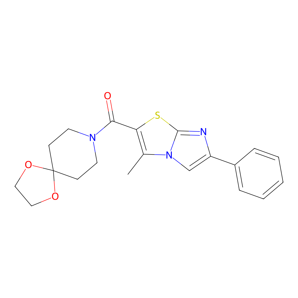(3-Methyl-6-phenylimidazo[2,1-b]thiazol-2-yl)(1,4-dioxa-8-azaspiro[4.5]decan-8-yl)methanone molecular structure, CAS 852132-57-1