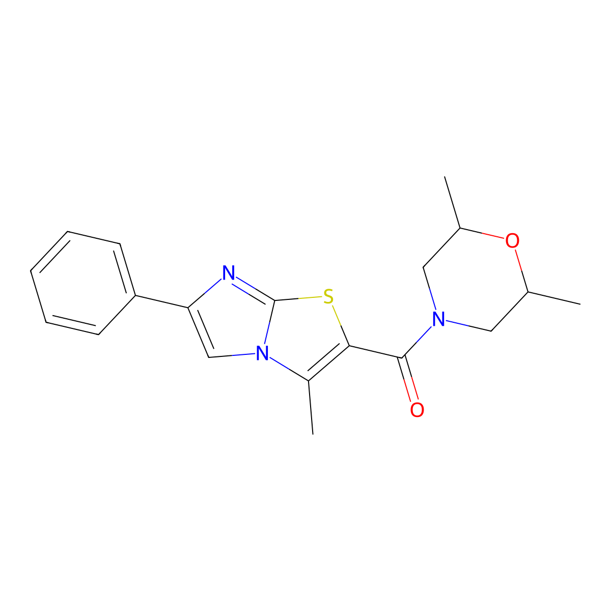 (2,6-Dimethylmorpholino)(3-methyl-6-phenylimidazo[2,1-b]thiazol-2-yl)methanone molecular structure, CAS 852132-61-7
