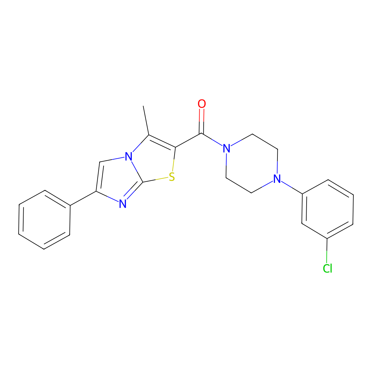 (4-(3-Chlorophenyl)piperazin-1-yl)(3-methyl-6-phenylimidazo[2,1-b]thiazol-2-yl)methanone molecular structure, CAS 852132-69-5