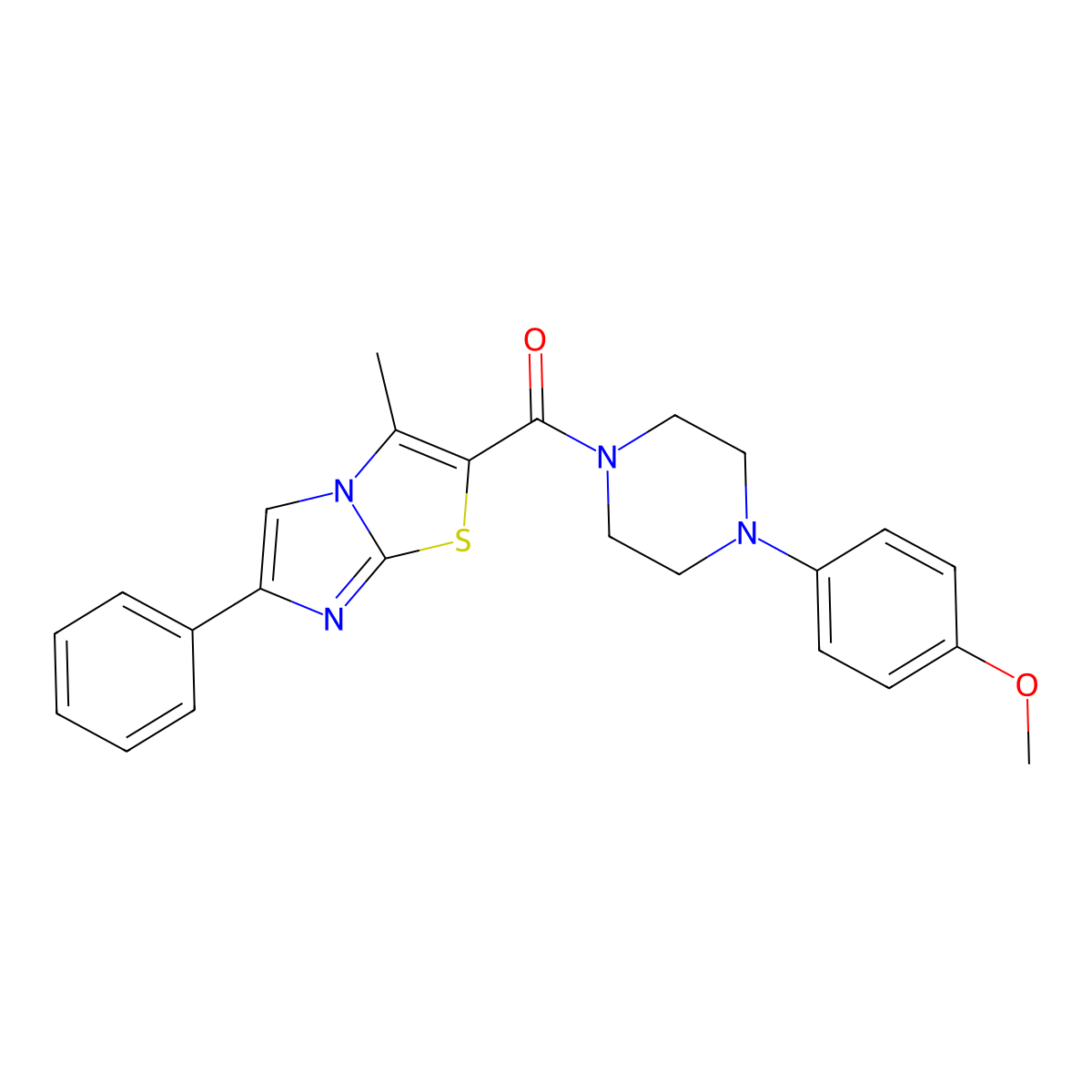 (4-(4-Methoxyphenyl)piperazin-1-yl)(3-methyl-6-phenylimidazo[2,1-b]thiazol-2-yl)methanone molecular structure, CAS 852132-75-3
