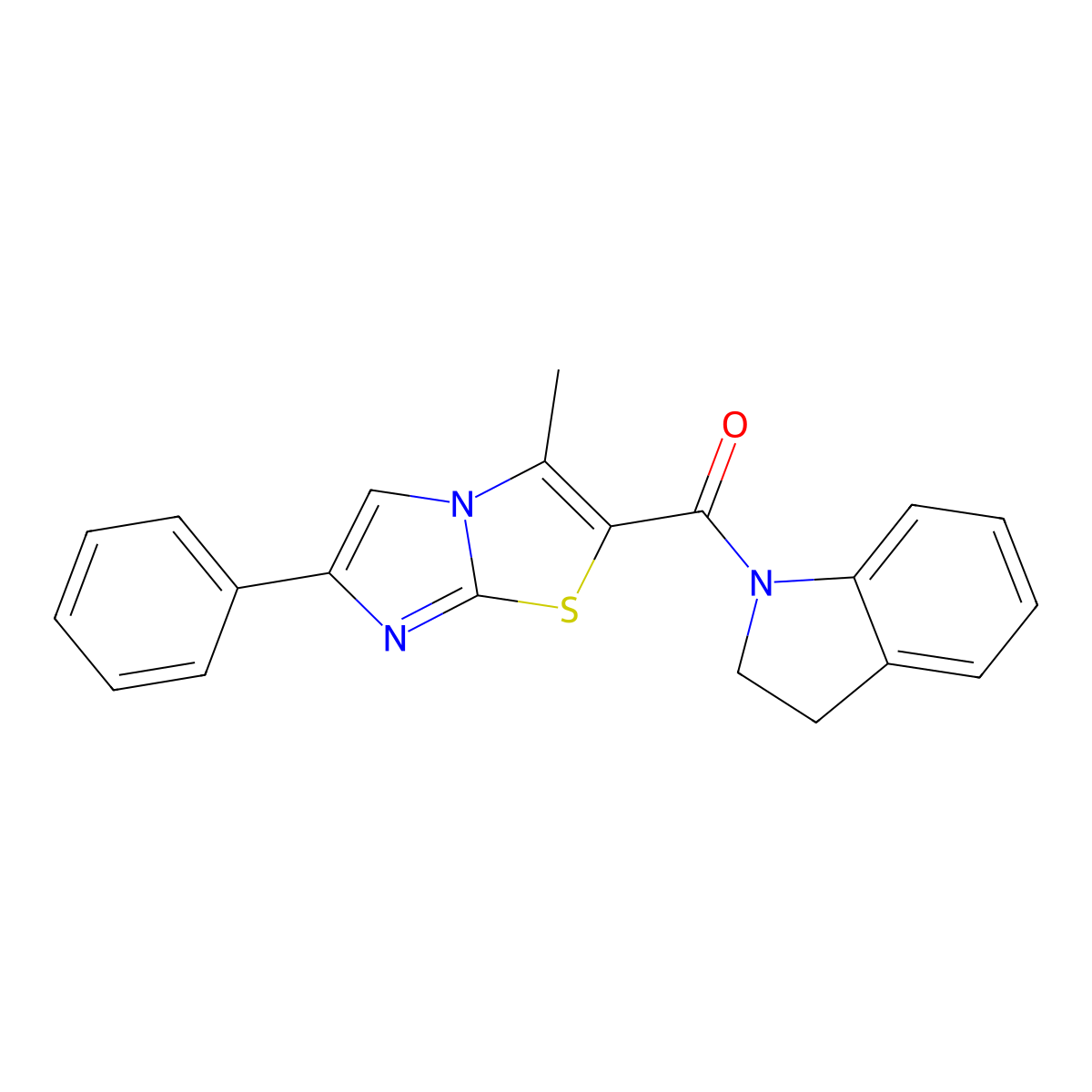 Indolin-1-yl(3-methyl-6-phenylimidazo[2,1-b]thiazol-2-yl)methanone molecular structure, CAS 852132-81-1