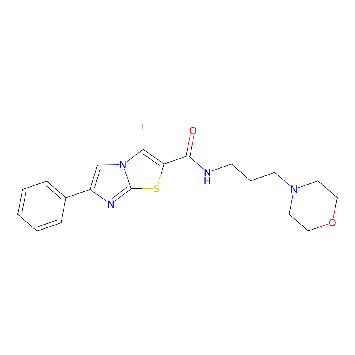 3-methyl-N-(3-morpholinopropyl)-6-phenylimidazo[2,1-b]thiazole-2-carboxamide molecular structure, CAS 852133-23-4