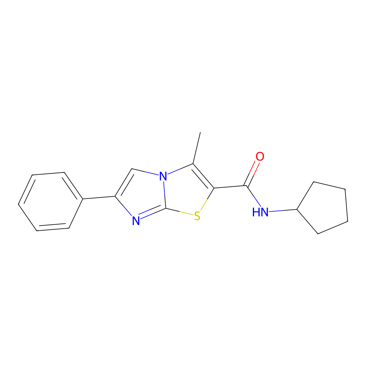 N-cyclopentyl-3-methyl-6-phenylimidazo[2,1-b][1,3]thiazole-2-carboxamide molecular structure, CAS 852133-25-6