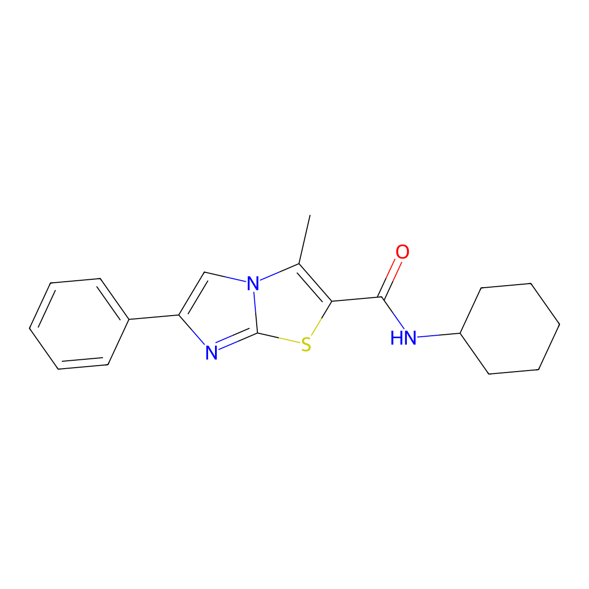 N-cyclohexyl-3-methyl-6-phenylimidazo[2,1-b][1,3]thiazole-2-carboxamide molecular structure, CAS 852133-27-8
