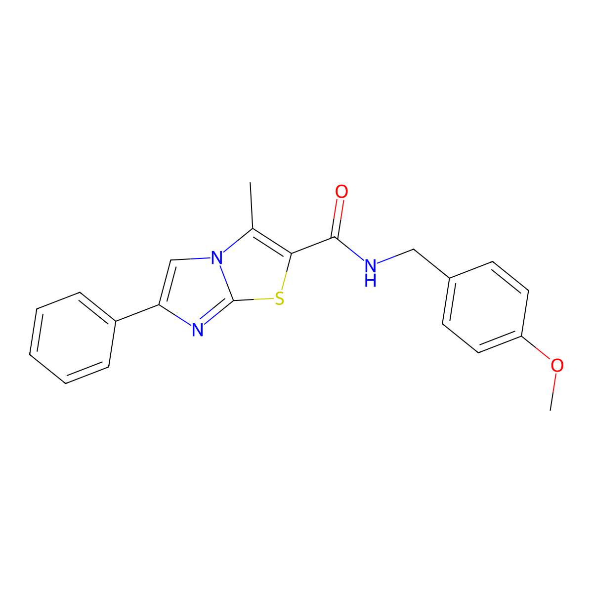 N-[(4-methoxyphenyl)methyl]-3-methyl-6-phenylimidazo[2,1-b][1,3]thiazole-2-carboxamide molecular structure, CAS 852133-33-6