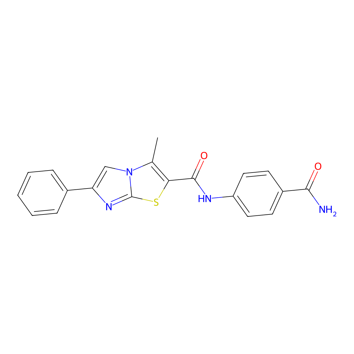 N-(4-carbamoylphenyl)-3-methyl-6-phenylimidazo[2,1-b]thiazole-2-carboxamide molecular structure, CAS 852133-71-2