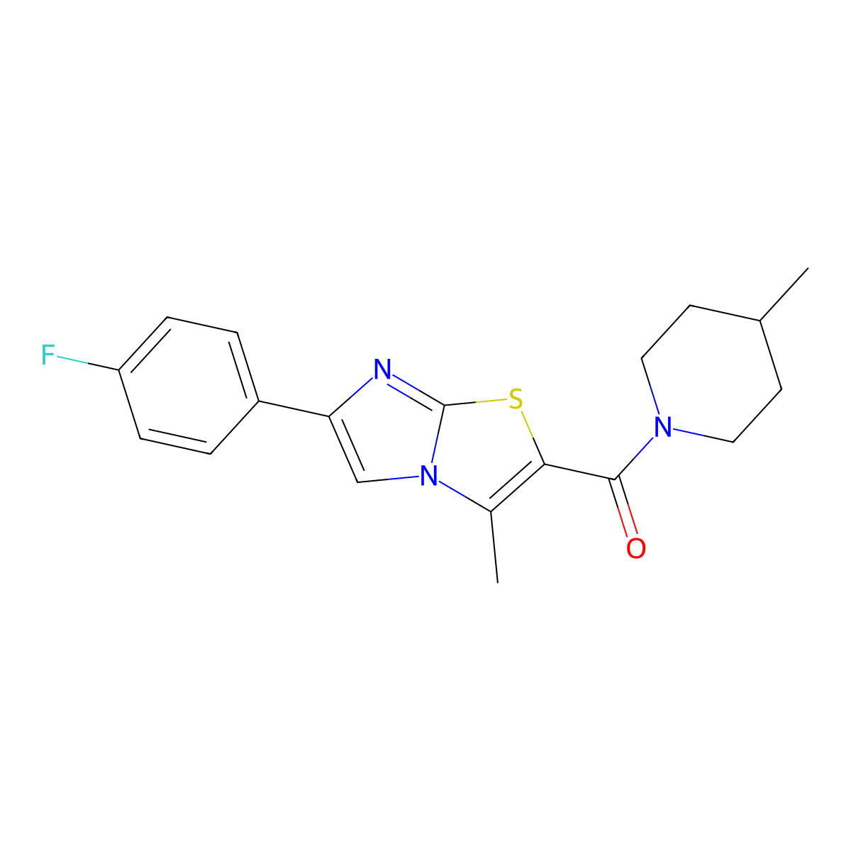 (6-(4-Fluorophenyl)-3-methylimidazo[2,1-b]thiazol-2-yl)(4-methylpiperidin-1-yl)methanone molecular structure, CAS 852133-78-9