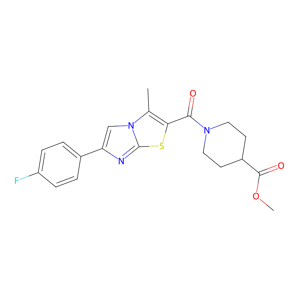 Methyl 1-[6-(4-fluorophenyl)-3-methylimidazo[2,1-b][1,3]thiazole-2-carbonyl]piperidine-4-carboxylate molecular structure, CAS 852133-81-4