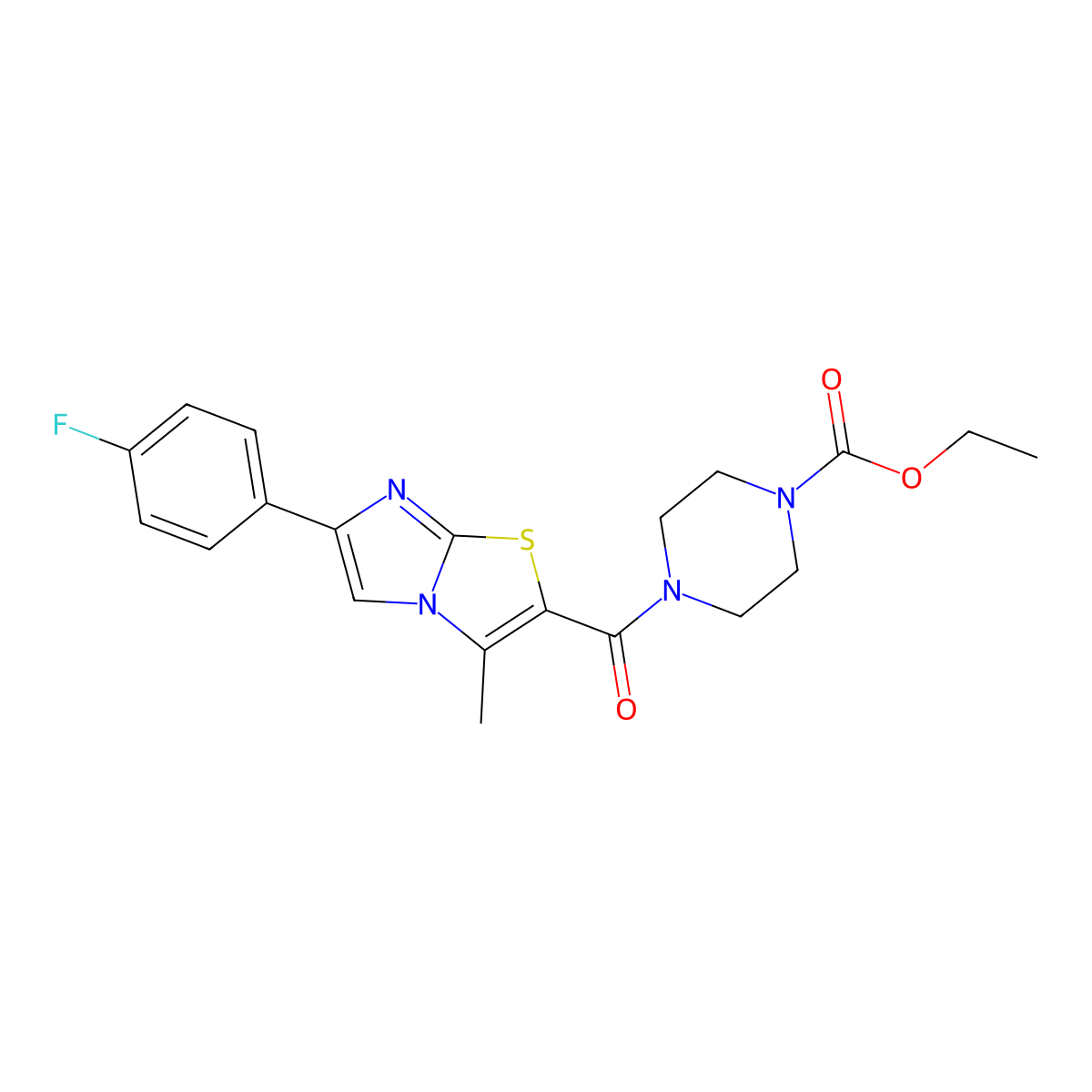Ethyl 4-[6-(4-fluorophenyl)-3-methylimidazo[2,1-b][1,3]thiazole-2-carbonyl]piperazine-1-carboxylate molecular structure, CAS 852133-86-9