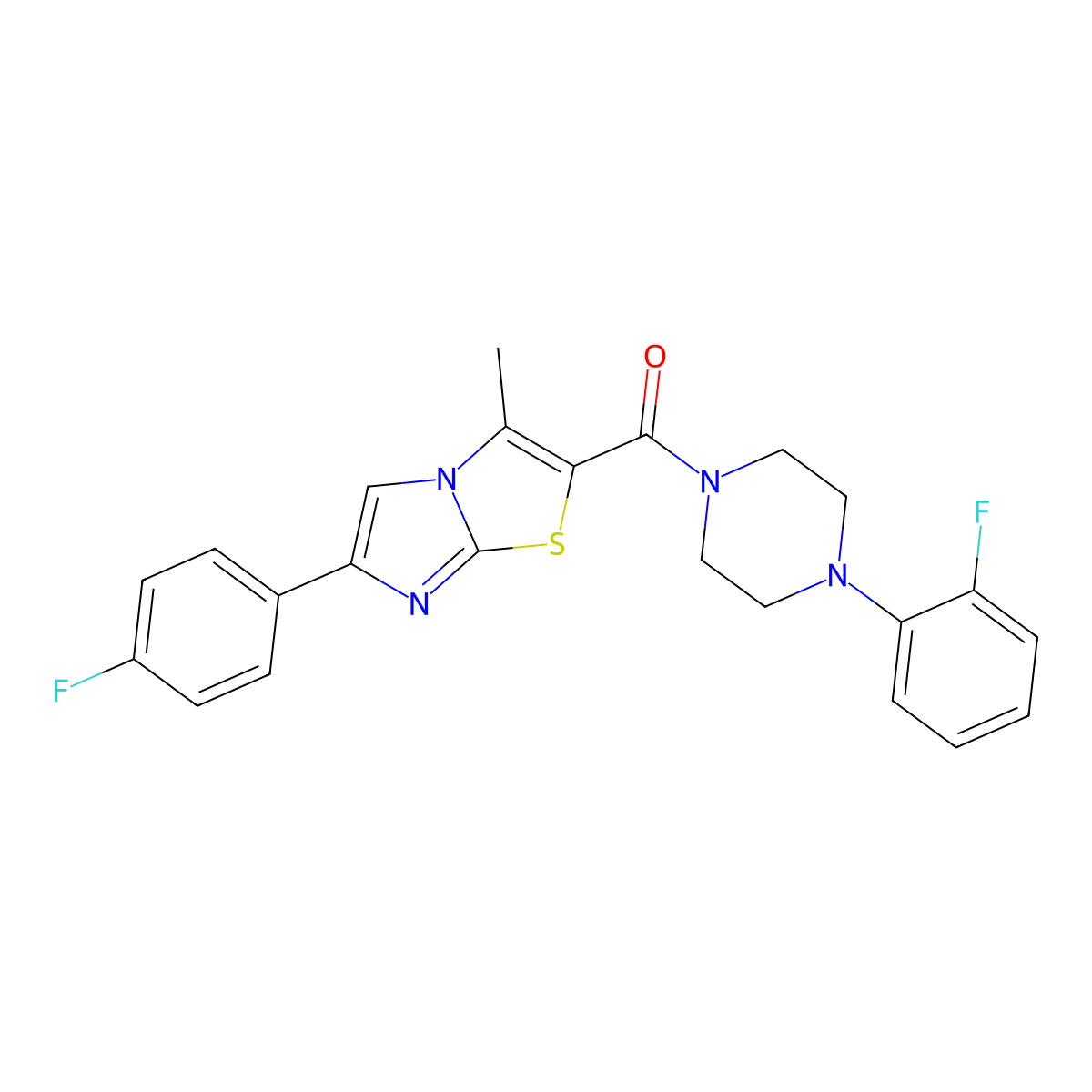 (6-(4-Fluorophenyl)-3-methylimidazo[2,1-b]thiazol-2-yl)(4-(2-fluorophenyl)piperazin-1-yl)methanone molecular structure, CAS 852133-88-1