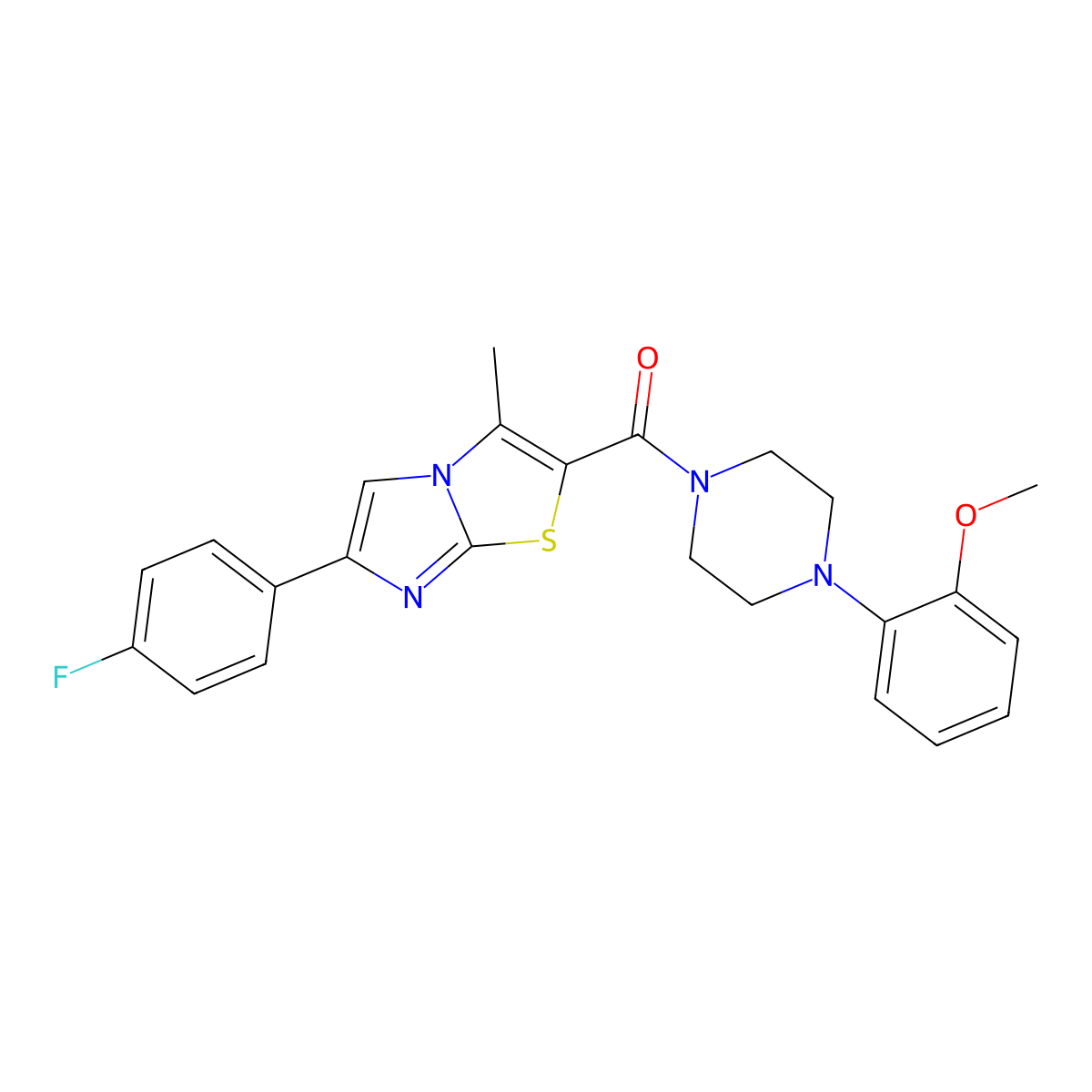 (6-(4-Fluorophenyl)-3-methylimidazo[2,1-b]thiazol-2-yl)(4-(2-methoxyphenyl)piperazin-1-yl)methanone molecular structure, CAS 852133-91-6