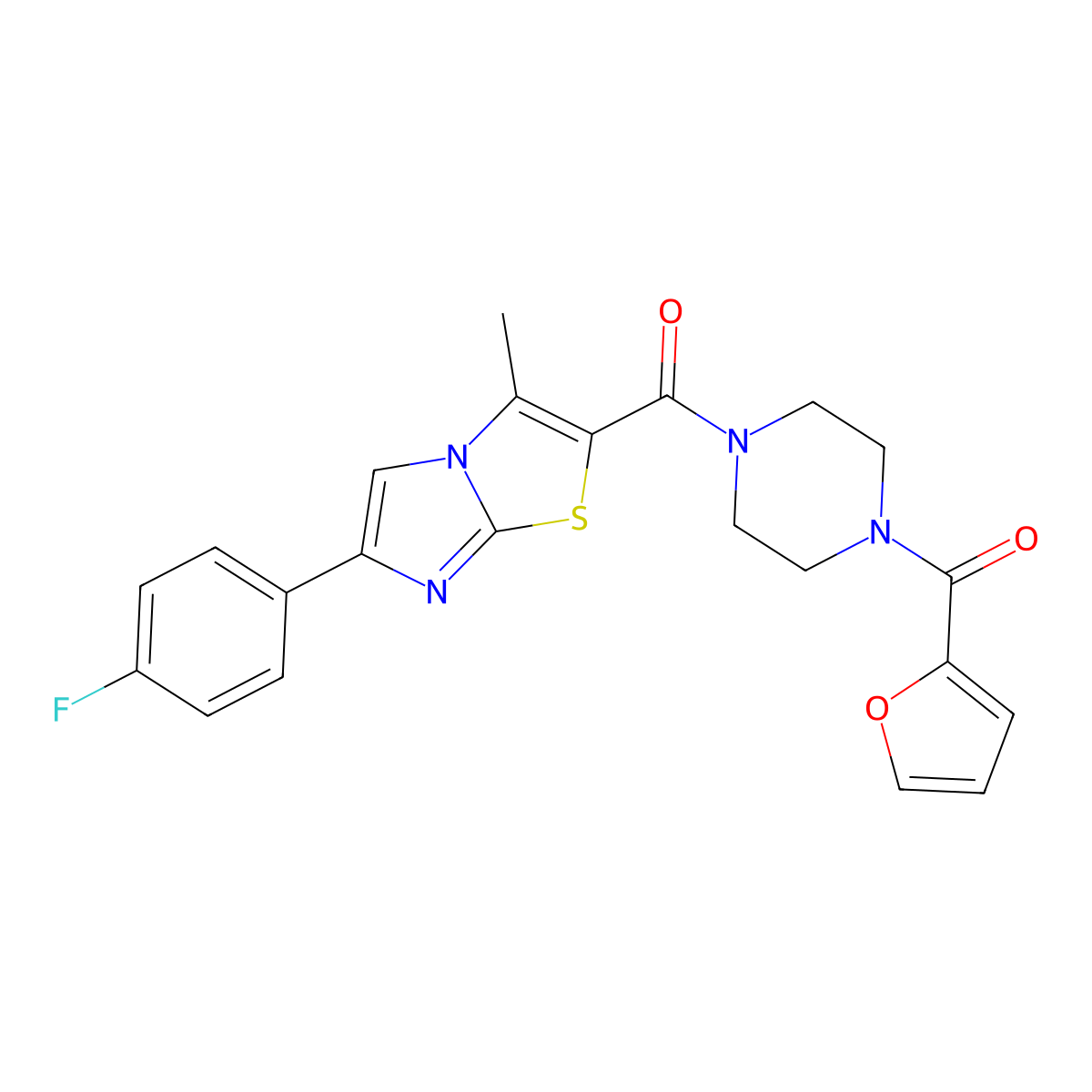 (6-(4-Fluorophenyl)-3-methylimidazo[2,1-b]thiazol-2-yl)(4-(furan-2-carbonyl)piperazin-1-yl)methanone molecular structure, CAS 852133-92-7