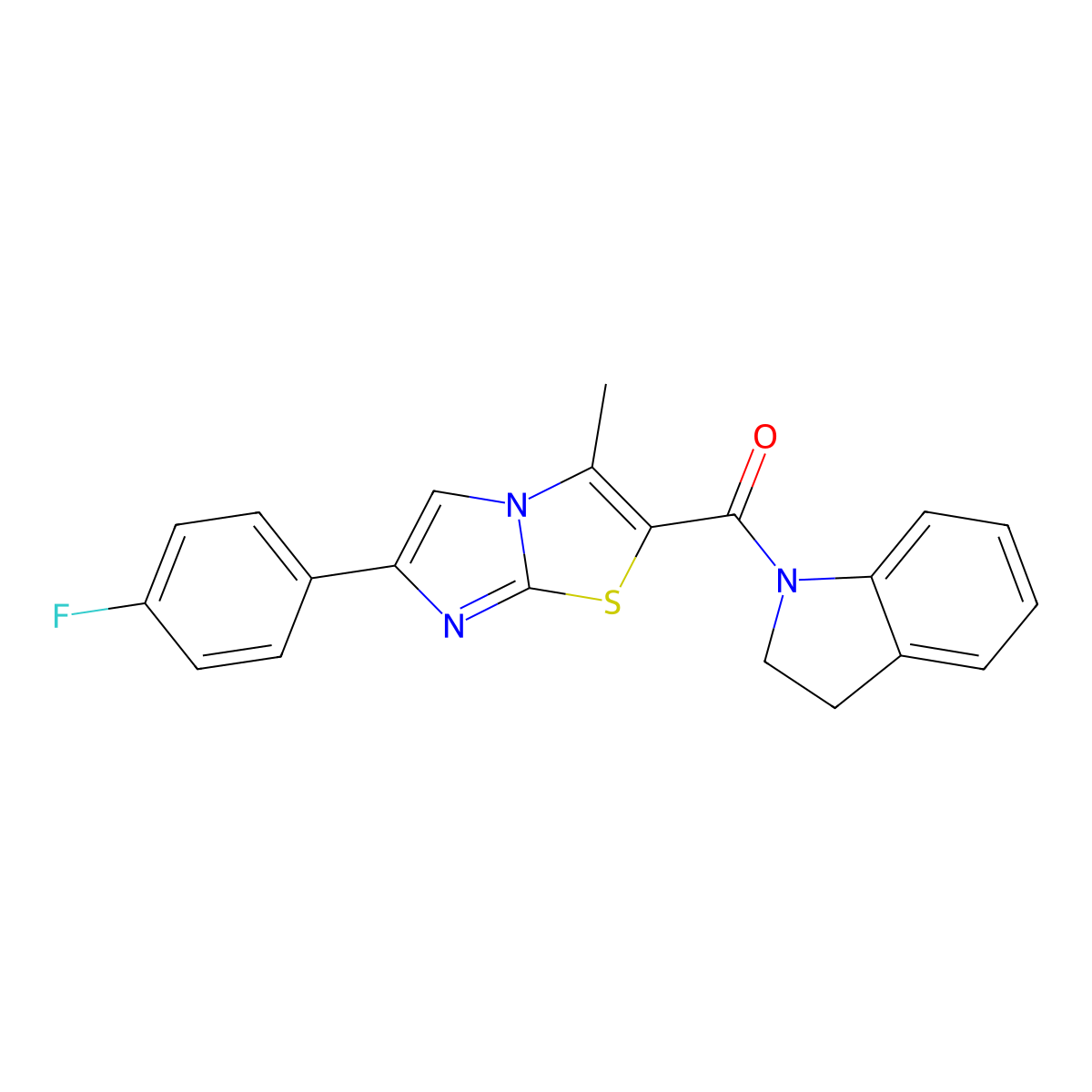 (6-(4-Fluorophenyl)-3-methylimidazo[2,1-b]thiazol-2-yl)(indolin-1-yl)methanone molecular structure, CAS 852133-94-9