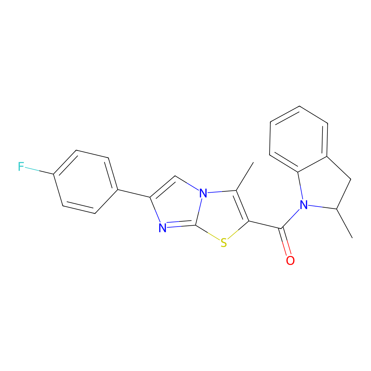 (6-(4-Fluorophenyl)-3-methylimidazo[2,1-b]thiazol-2-yl)(2-methylindolin-1-yl)methanone molecular structure, CAS 852133-95-0