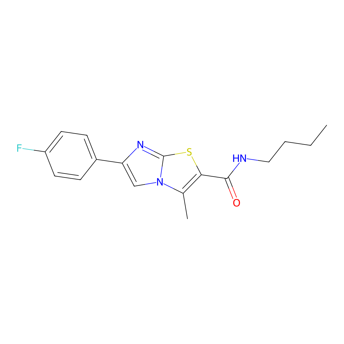 N-butyl-6-(4-fluorophenyl)-3-methylimidazo[2,1-b][1,3]thiazole-2-carboxamide molecular structure, CAS 852133-98-3