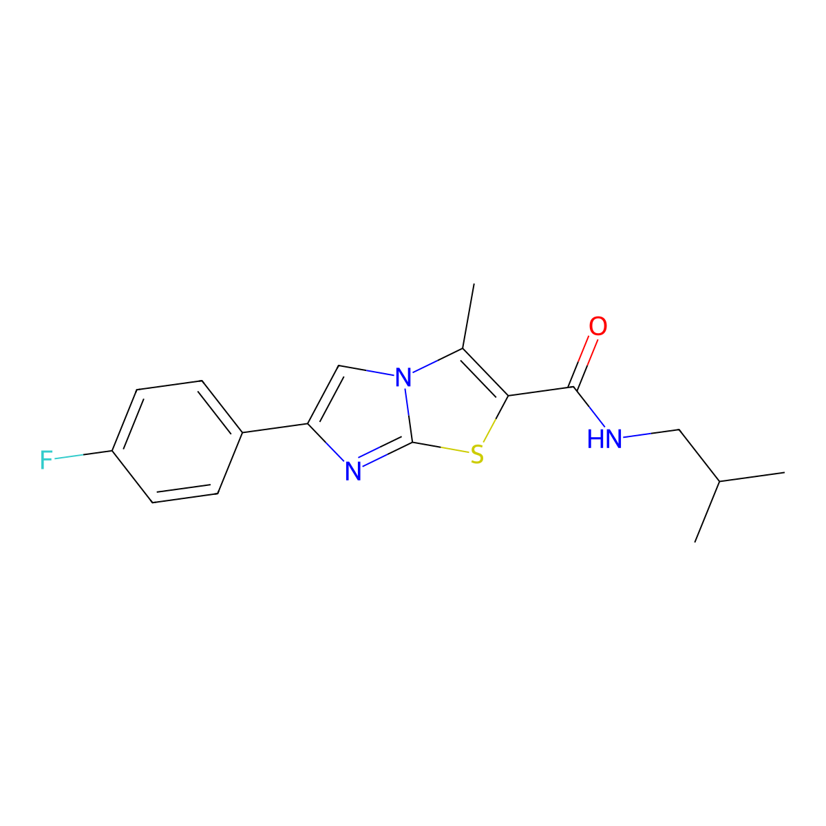 6-(4-fluorophenyl)-3-methyl-N-(2-methylpropyl)imidazo[2,1-b][1,3]thiazole-2-carboxamide molecular structure, CAS 852133-99-4