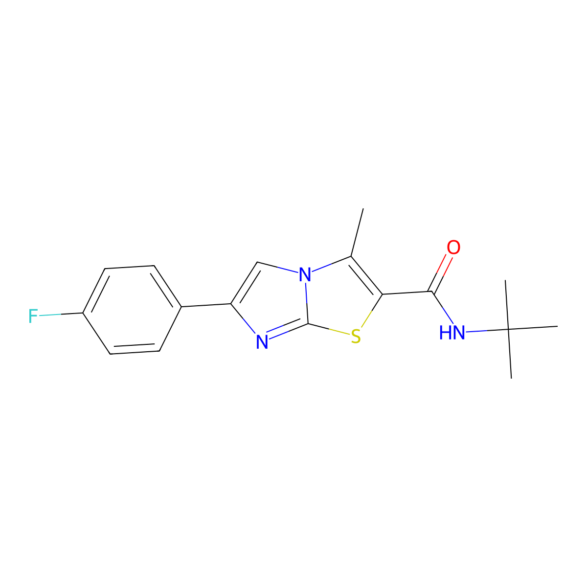 N-tert-butyl-6-(4-fluorophenyl)-3-methylimidazo[2,1-b][1,3]thiazole-2-carboxamide molecular structure, CAS 852134-01-1